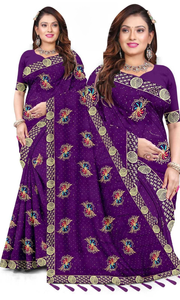 Sari refinado para fiesta en mezcla de gasa de Organza que muestra bordado detallado y acabado festoneado para suministro de exportación - Product Image 6