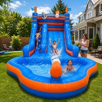 Tobogán Acuático Inflable de PVC con Temática de Barco Pirata RTS de 23 Pies, Piscina Inflable para Niños, Tobogán Acuático Tropical para Exteriores, Jardín, Fiestas de Verano
