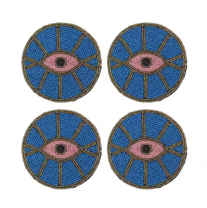 Posavasos bordados con cuentas redondas con trabajo de cuentas de semillas tradicionales Posavasos de bebidas bordados con cuentas de semillas Bohemias de MD Handicrafts - Product Image 2