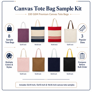 Cotton <b>Canvas</b> <b>Tote</b> <b>Bag</b> Sample Kit 8 Pieces 330 GSM Mixed Sizes Colours and Designs - Product Image 3