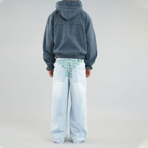 Sweat à capuche épais en coton 100% 500GSM, style streetwear, avec fermeture éclair, coupe courte, lavage au sable, couleur marine, OEM - Product Image 5