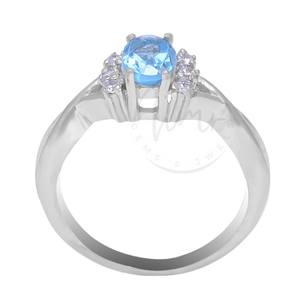 Estilo de lujo Plata de Ley 925 Topacio azul ovalado y acentos de circón pavimentado Elegante anillo de diseño de vástago dividido Joyería - Product Image 2