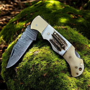 มีดพับอเนกประสงค์ทำมือจากเหล็กดามัสกัส ด้ามเขาสัตว์ ทรงคาวบอย ฟูลแทง รุ่นลิมิเต็ดอิดิชั่น - Product Image 2