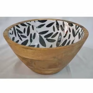 Tazón Redondo de Madera con Diseño Moderno y Esmalte Impreso, de Buena Calidad para Servir, Mezclar Ensaladas y Sopas - Product Image 2