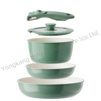 Nouvelle conception, ensemble de casseroles en aluminium léger antiadhésif 5 pièces, couvercle en verre, compatible lave-vaisselle et four, cuisson saine à la maison