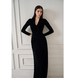 Vente chaude ODM Robes décontractées MARTHA WRAP ROBE LONGUE Décolleté en V profond et fermeture à glissière réglable Robes élégantes pour les femmes - Product Image 1