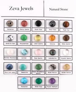 Boucles d'oreilles pendantes en pierre de guérison véritable bleu flashy forme ronde pierre de lune goujon laiton plaqué or gouttes métalliques martelées irrégulières - Product Image 5