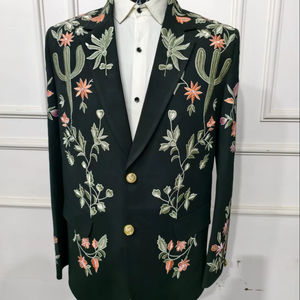 ชุดสูทคาวบอยปักแบบตะวันตกของผู้ชายชุดโรดิโอต้นกระบองเพชรชุด2ชิ้นสีดำและสีเขียว - Product Image 1