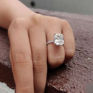 Pave Set Radiant Cut Lab Grown Diamond Wedding Engagement Rings for Women Made in 925 Silver - Product Image 6