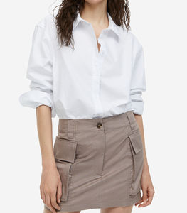 Longueur moyenne à manches longues rétro printemps taille unique haut de couleur unie avec ceinture design revers bouton respirant conception personnalisée - Product Image 5