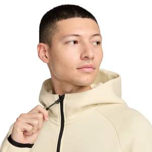 <b>Mens</b> Tech <b>Fleece</b> Windrunner Full Zip <b>Hooded</b> Jacket Ivory Lightweight Warm Athletic Training Outerwear Premium Activewear - Product Image 4