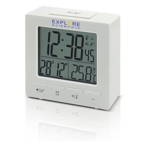 Reloj Despertador de Escritorio Multifunción con Control Remoto por Radio, Color Blanco, Modelo RDC1005 de Explore Scientific - Product Image 1