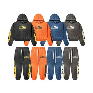 Chándal con estampado de llama de gran tamaño personalizado lavado ácido para hombres y mujeres conjunto de ropa de calle de 2 piezas traje de moda de EE. UU. 2025 - Product Image 1