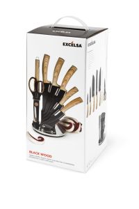 8-pcs Stainless Steel Knives Block with PP Wood Handles Polished Blades with Straight Edges Elegant Modern Black Wood by Excelsa - Product Image 6