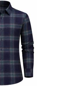 Camisa a Cuadros para Hombre, Manga Larga, Estilo Casual de Franela, Color Azul Marino y Verde, Fabricante Personalizado, Venta al por Mayor, OEM - Product Image 3