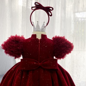 ชุดเดรสเจ้าหญิงสำหรับเด็กผู้หญิงขนาดใหญ่ผ้ากำมะหยี่แขนระบายสำหรับฤดูหนาวชุดฤดูใบไม้ร่วง - Product Image 5