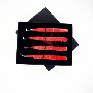 สินค้ามาใหม่ Somofy Enterprises แหนบต่อขนตาแบบมืออาชีพสีแดงประกายวิบวับ ขนาด 10 มม. ปลายโค้ง 90 องศา ทำจากสแตนเลสสตีล ปลายเรียบ - Product Image 3