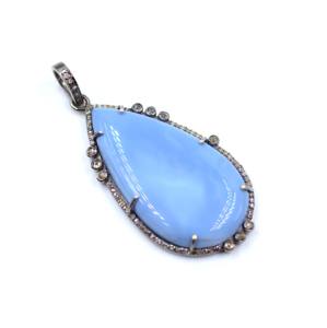 Colgante liso de Plata de Ley 925 con piedras preciosas de ópalo azul Natural, colgante de diamante romántico, joyería para regalo - Product Image 1