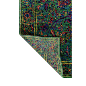 AKPS-13019 Alfombra Moderna de Seda Anudada a Mano con Diseño Floral Verde, Alfombra Rectangular de Viscosa, Poliéster y Nailon para el Hogar, con Técnicas de Tufting y Estampado - Product Image 5