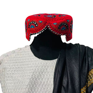 Gorro Tradicional Afgano Vintage, Hecho a Mano, Étnico Pashtun, con Encaje Formal, 100% Algodón, Ajustable - Product Image 1