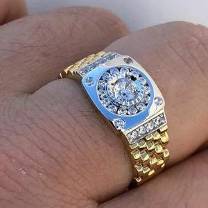 Anillo de diamante de moissanita Chapado en dos tonos de oro amarillo y Plata de Ley de 18 quilates para hombre, banda flexible para boda o regalo - Product Image 1
