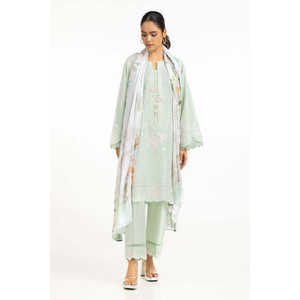 Dupatta de Satén Verde Claro para Mujer con Estampado Floral y Elementos de Moda - Product Image 1