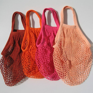 Bolso de mano reutilizable de moda a rayas para frutas y verduras, bolso de lona con cordones tejido respetuoso con el medio ambiente - Product Image 4