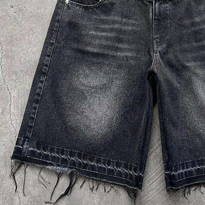 Shorts taille mi-haute déchirés coupe ajustée ourlet brut 100% coton uni respirant style urbain approvisionnement en gros OEM - Product Image 6