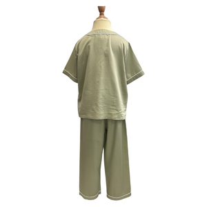 Pijamas Cortos Casuales de Verano para Niños y Niñas, Estilo Cómodo y a la Moda, Color Verde, Ropa de Dormir Larga para Niños, Transpirable, de Seda Blanca, OEM ODM - Product Image 4