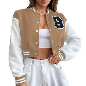 แจ็คเก็ตเบสบอลครอปสีพื้นสำหรับผู้หญิง ปี 2026 พรีเมียม ติดกระดุม แฟชั่นสไตล์วิทยาลัย แจ็คเก็ตวาร์ซิตี้ครอปสำหรับผู้หญิง - Product Image 4