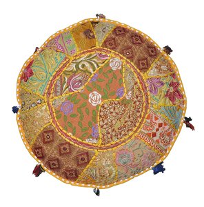 Culture Decorative Patchwork Cushion Case Embroidery Design Ottoman Multi Color Pouf Cover Round Traditional Stool Covers - Product Image 3