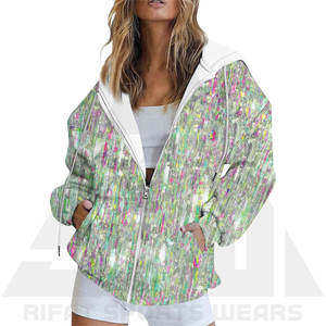 เสื้อฮู้ดผู้หญิงทรงโอเวอร์ไซส์ ผ้าเทอร์รี่ พิมพ์ลายคริสตัลโฮโลแกรมหลากสี ซิปหน้า สไตล์ Glitch Core Aesthetic สำหรับฤดูหนาว - Product Image 2