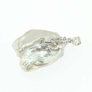 Pendentif en perle baroque blanche, pendentif en perle plate irrégulière et épaisse, plaqué or et argent, collier et boucles d'oreilles DIY - Product Image 5