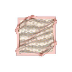 Pink Silk Crepe Satin Square Scarf with Geometric Digital Print - Product Image 1