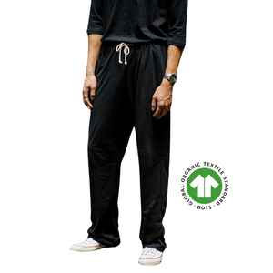 กางเกงเลานจ์ออร์แกนิกสำหรับผู้ชายสีดำเสื้อเจอร์ซีย์5.4ออนซ์ป้องกันการยับกางเกงผู้ชายย้อมสีล้วนผ่อนคลายและกระชับขาตรง - Product Image 4