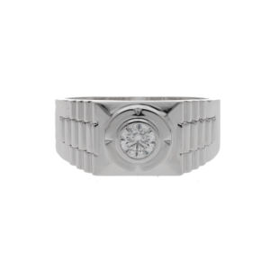 Bague de luxe pour homme en or blanc 14 carats plaqué rhodium, sertie de diamants naturels taille brillant, style classique et imposant - Product Image 1