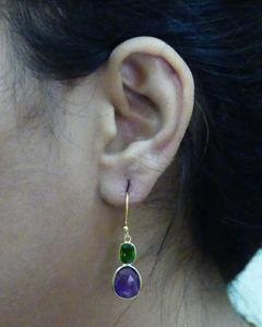 Boucles d'oreilles en argent sterling 925 de style vintage en tourmaline verte plaquée or et pierres précieuses d'améthyste - Product Image 5