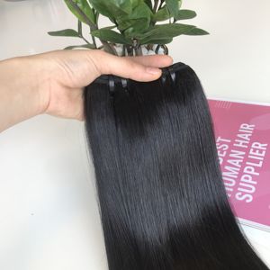 Genius Weft Raw <b>Hair</b> Vietnamese Double Drawn Human <b>Hair</b> Extensions Silky Bone Straight Natural Black <b>Color</b> - Product Image 4
