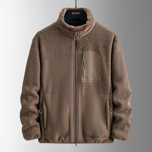 Men's High Quality Oversized Polar <b>Fleece</b> Winter Jacket with <b>Sherpa</b> <b>Fabric</b> Stand Collar Colorblock Design New Hotsale Product - Product Image 2