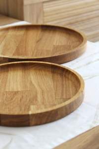 Round Wooden <b>Tray</b> | Solid <b>Oak</b> Serving <b>Tray</b> | Minimalist Rustic Home Decor - Product Image 3