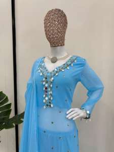 Top de conjunto étnico Foux Gorgette de lujo con micro hilo interior y de doble cara y trabajo de secuencia con espejo Real al por mayor - Product Image 3