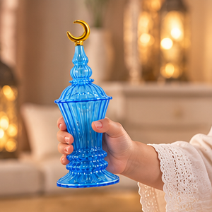 Lanterne décorative égyptienne en verre pour le Ramadan, figurine en forme de croissant de lune, finition colorée, décoration islamique pour la maison - Product Image 2