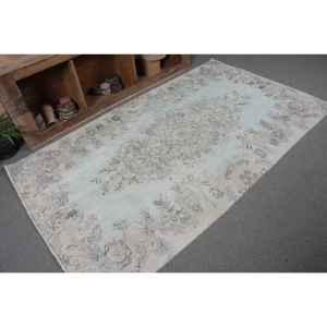 Classique Bleu Beige Vintage Tapis Turc 4.6X7.9 pieds À La Main Patchwork Conception Laine Bambou Soie Latex Salon Couloir Rectangle - Product Image 5