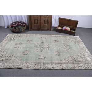 Alfombra Turca de 5x8.5 pies, Alfombra Vintage Grande, Alfombra de Lana con Puntos Verdes y Marrones - Product Image 3
