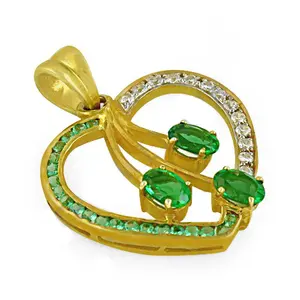 Women's Heart-Shaped <b>Emerald</b> Pendant <b>Necklace</b> with <b>Gold</b> Plating Fine Pendants & Charms Jewelry - Product Image 1