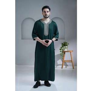 2025 Traditional Jubba Casual Breathable Arabic Wear for <b>Men</b> Modest Floor Length <b>Thobe</b> Long Sleeve Ramadan Eid - Product Image 1