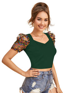 Tops cortos formales transpirables de alta demanda, tela de punto cómoda con decoración de apliques para ropa de fiesta regular, venta India - Product Image 5