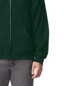 Sudadera con capucha unisex con cremallera en verde bosque oscuro, sudadera con capucha de forro polar con cremallera completa, impresión de logotipo personalizado OEM, ropa informal para hombres y mujeres - Product Image 6