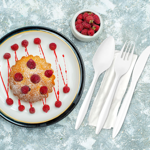 Ensemble de couverts biodégradables et recyclables respectueux de l'environnement, emballés individuellement - Ustensiles de fête jetables (matériaux PLA/PHA/Bagasse) - Product Image 6