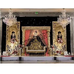 Grand mariage Prince princesse décoration de scène mariage traditionnel indien décoration de scène splendide thème or scène de mariage - Product Image 1